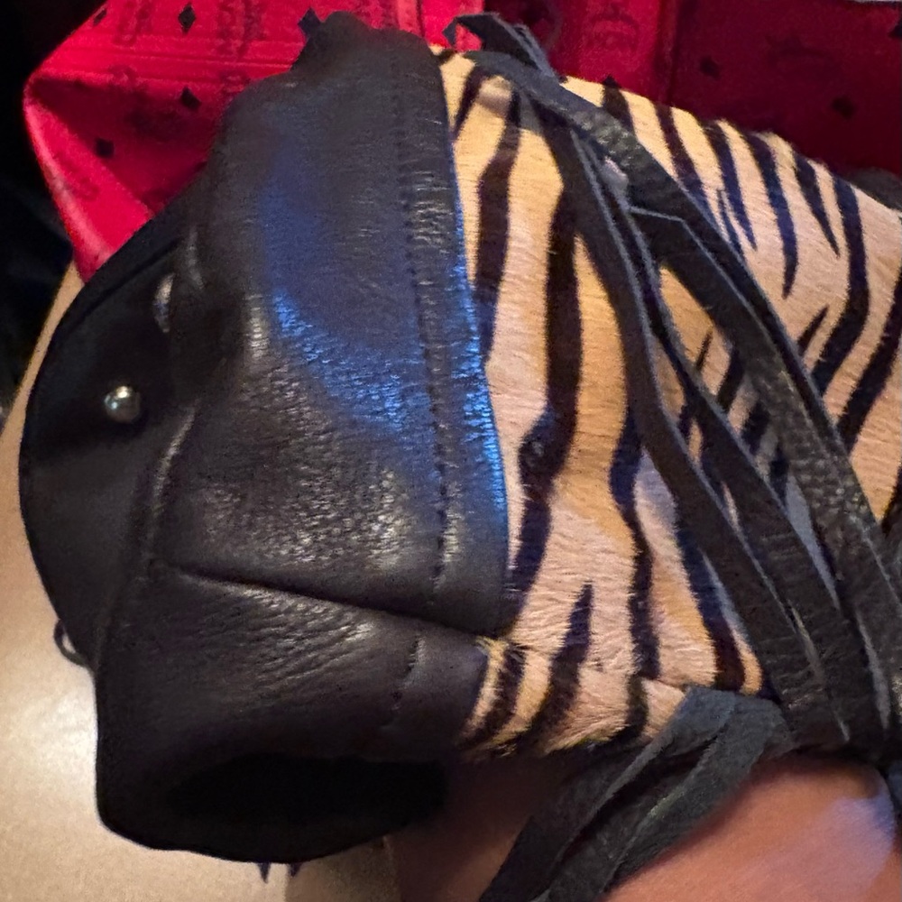 B. Makowsky Zebra Black Calf hair & leather Hobo Shoulder Bag - Picture 8 of 10